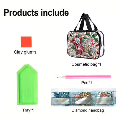 DIY Gemstone Flower Diamond Art Rhinestone Makeup Bag Transparent Storage Pack