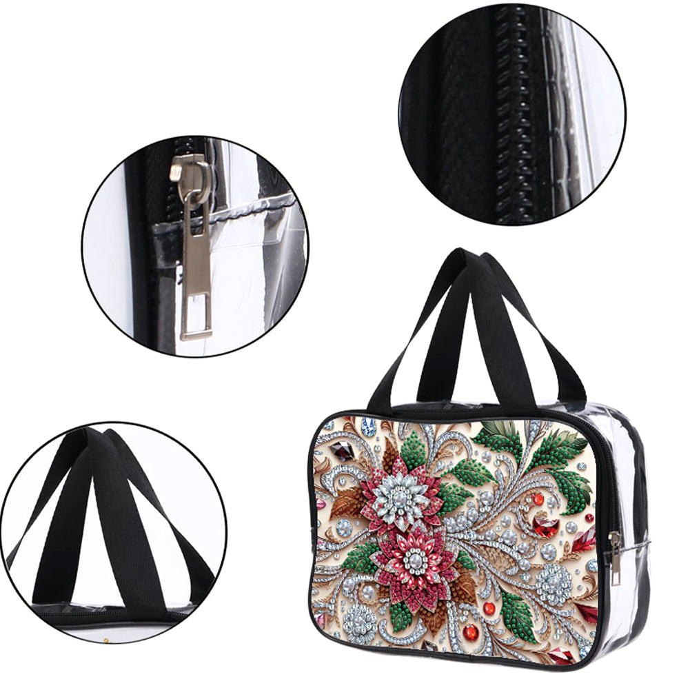 DIY Gemstone Flower Diamond Art Rhinestone Makeup Bag Transparent Storage Pack