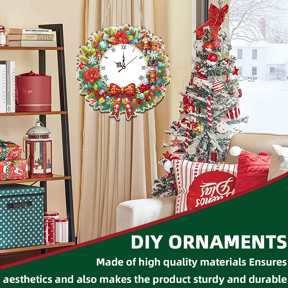 2D Flat DIY Christmas Acrylic Diamond Painting Clock Pendant for Home Decoration