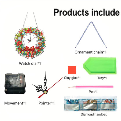 2D Flat DIY Christmas Acrylic Diamond Painting Clock Pendant for Home Decoration
