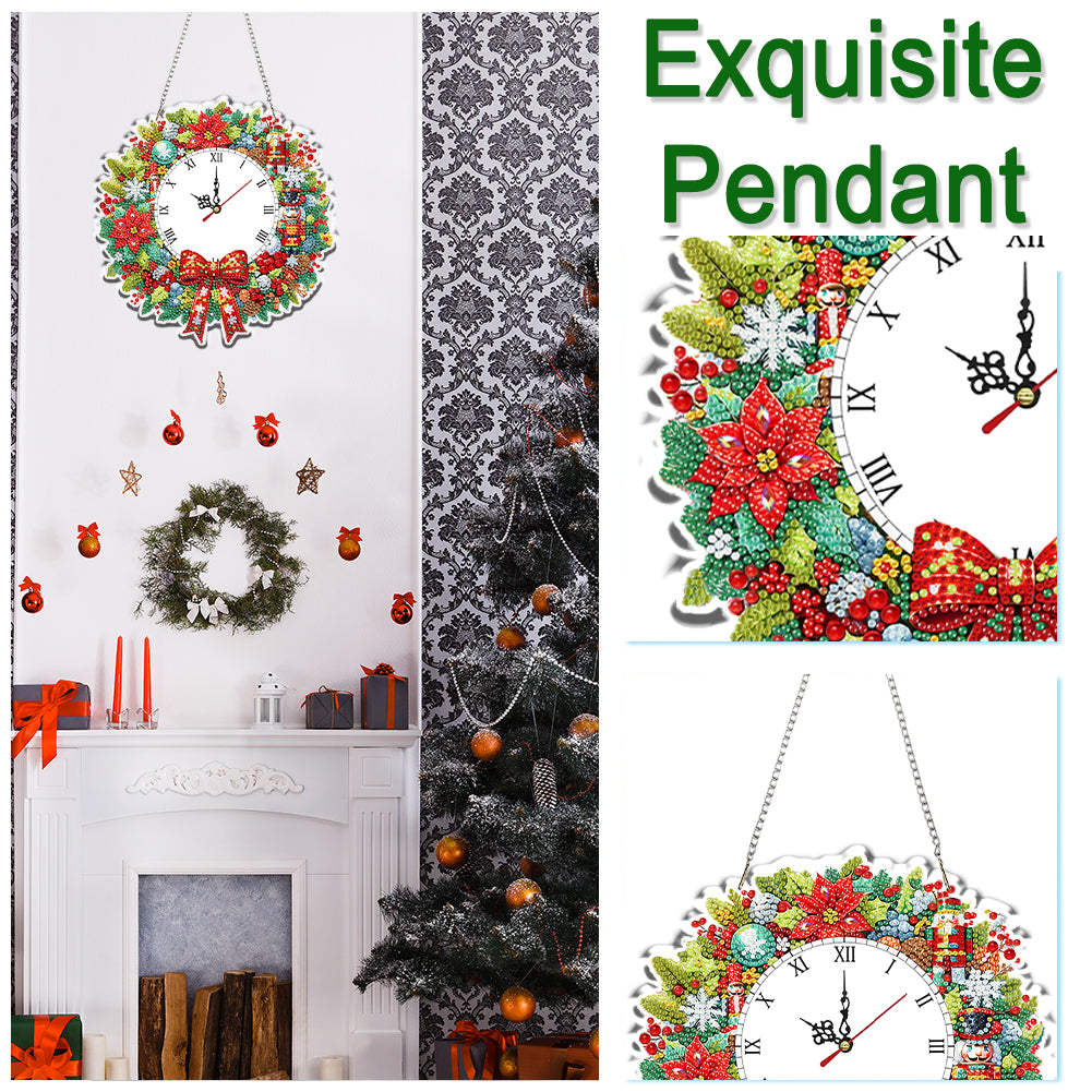 2D Flat DIY Christmas Acrylic Diamond Painting Clock Pendant for Home Decoration