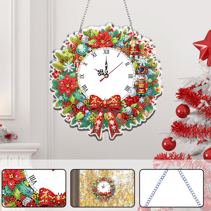 2D Flat DIY Christmas Acrylic Diamond Painting Clock Pendant for Home Decoration