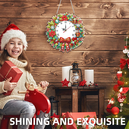 2D Flat DIY Christmas Acrylic Diamond Painting Clock Pendant for Home Decoration