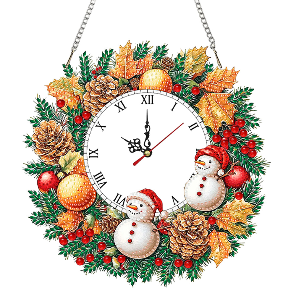2D Flat DIY Christmas Acrylic Diamond Painting Clock Pendant for Home Decoration