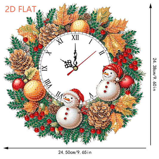 2D Flat DIY Fall Snowman Acrylic Diamond Painting Clock Pendant Home Decor