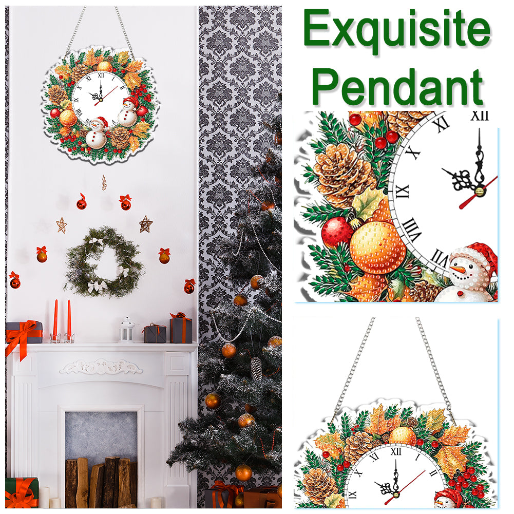 2D Flat DIY Christmas Acrylic Diamond Painting Clock Pendant for Home Decoration
