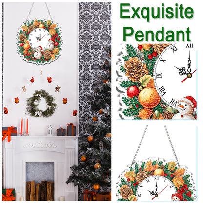 2D Flat DIY Christmas Acrylic Diamond Painting Clock Pendant for Home Decoration