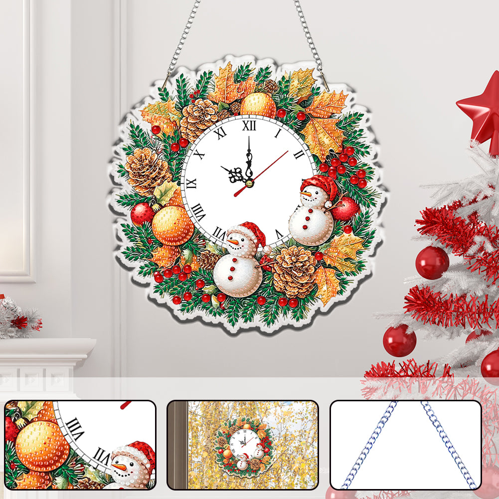 2D Flat DIY Christmas Acrylic Diamond Painting Clock Pendant for Home Decoration