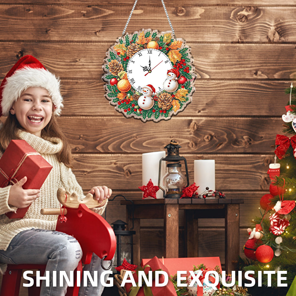 2D Flat DIY Christmas Acrylic Diamond Painting Clock Pendant for Home Decoration