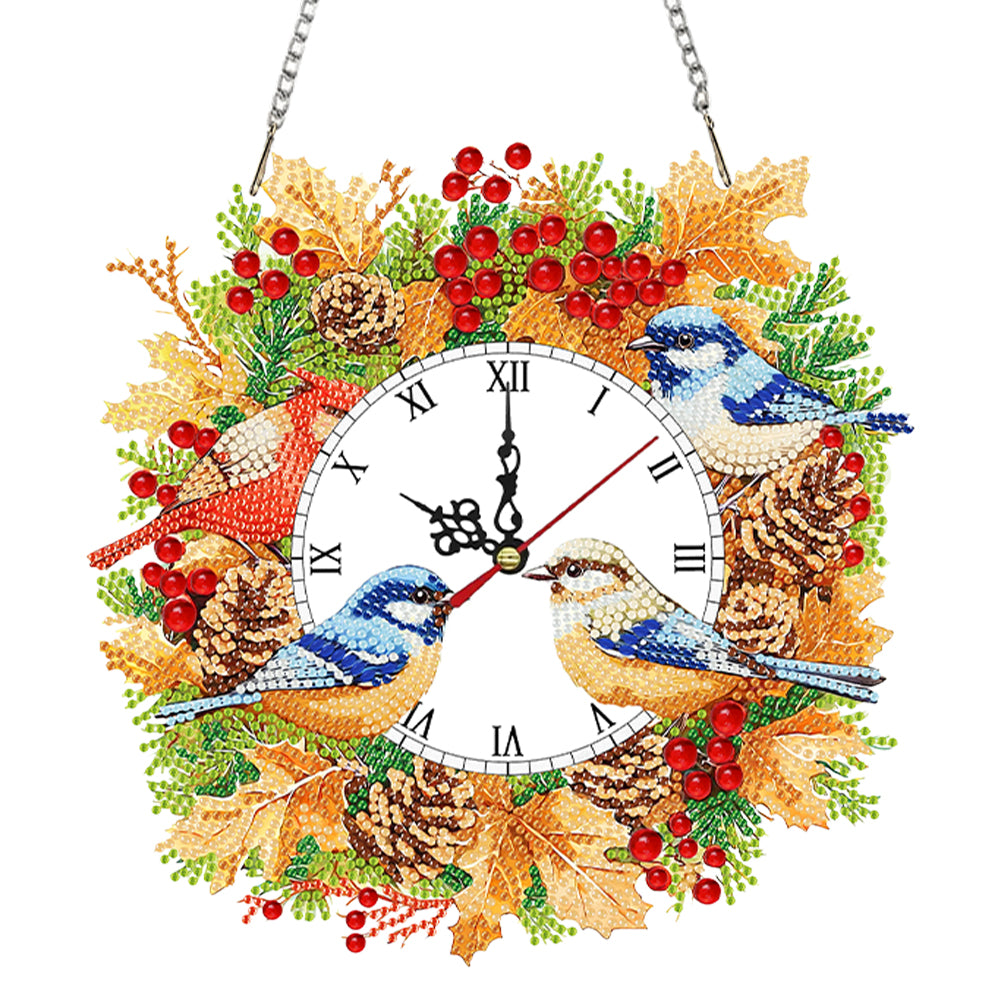 2D Flat DIY Christmas Acrylic Diamond Painting Clock Pendant for Home Decoration