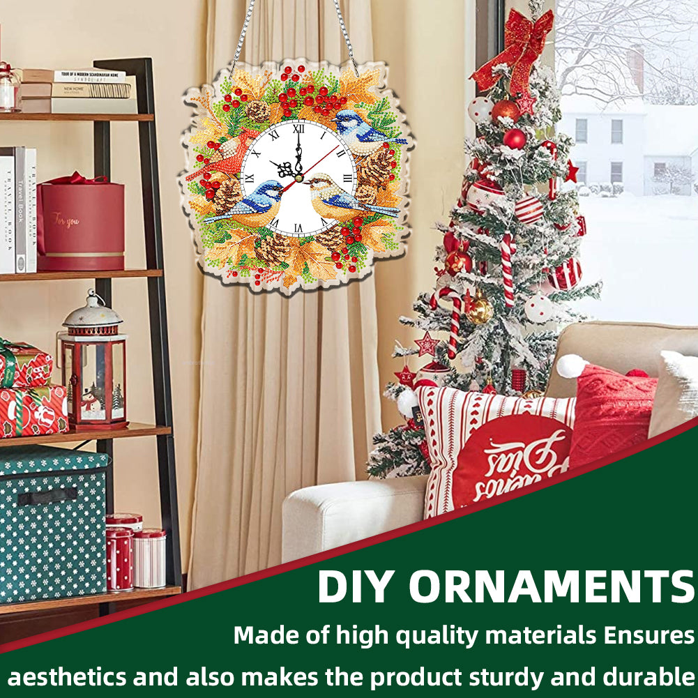 2D Flat DIY Christmas Acrylic Diamond Painting Clock Pendant for Home Decoration
