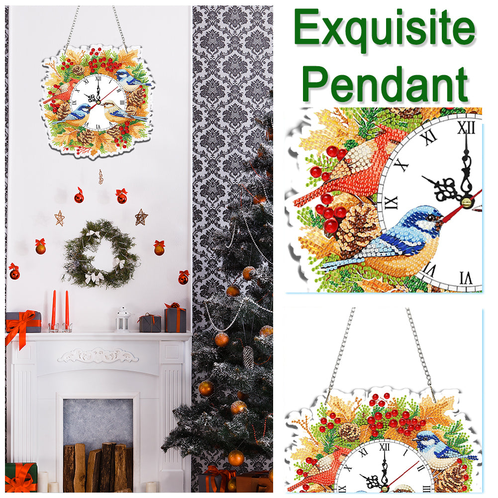 2D Flat DIY Christmas Acrylic Diamond Painting Clock Pendant for Home Decoration