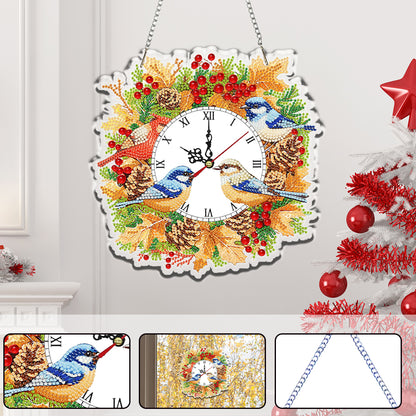 2D Flat DIY Fall Bird Acrylic Diamond Painting Clock Pendant Home Decoration