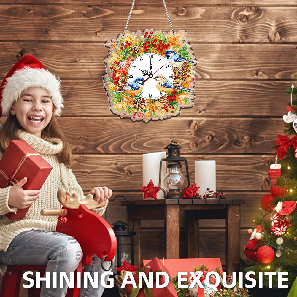 2D Flat DIY Christmas Acrylic Diamond Painting Clock Pendant for Home Decoration