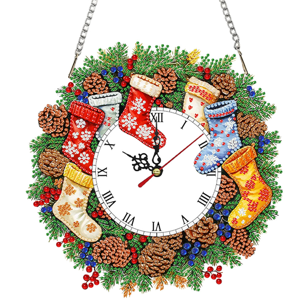 2D Flat DIY Christmas Acrylic Diamond Painting Clock Pendant for Home Decoration