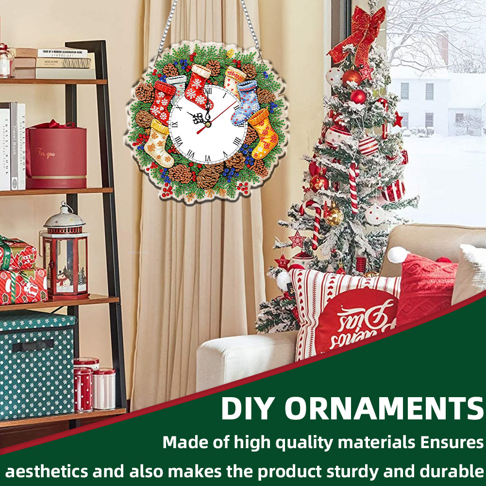 2D Flat DIY Christmas Acrylic Diamond Painting Clock Pendant for Home Decoration