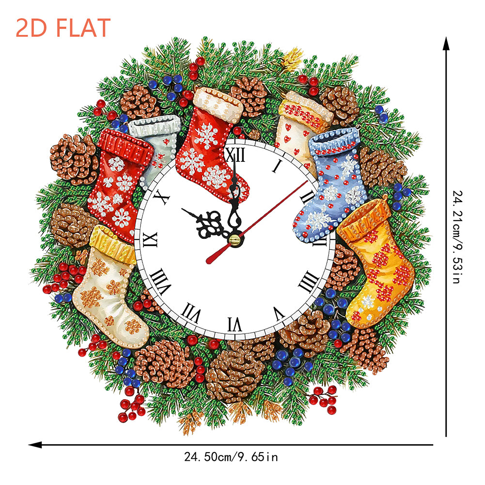 2D Flat DIY Christmas Acrylic Diamond Painting Clock Pendant for Home Decoration