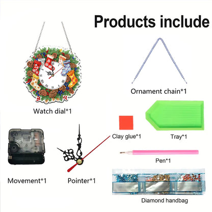 2D Flat DIY Christmas Acrylic Diamond Painting Clock Pendant for Home Decoration