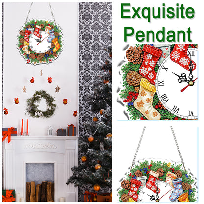 2D Flat DIY Christmas Acrylic Diamond Painting Clock Pendant for Home Decoration