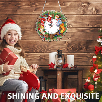 2D Flat DIY Christmas Acrylic Diamond Painting Clock Pendant for Home Decoration