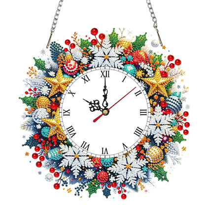 2D Flat DIY Christmas Acrylic Diamond Painting Clock Pendant for Home Decoration