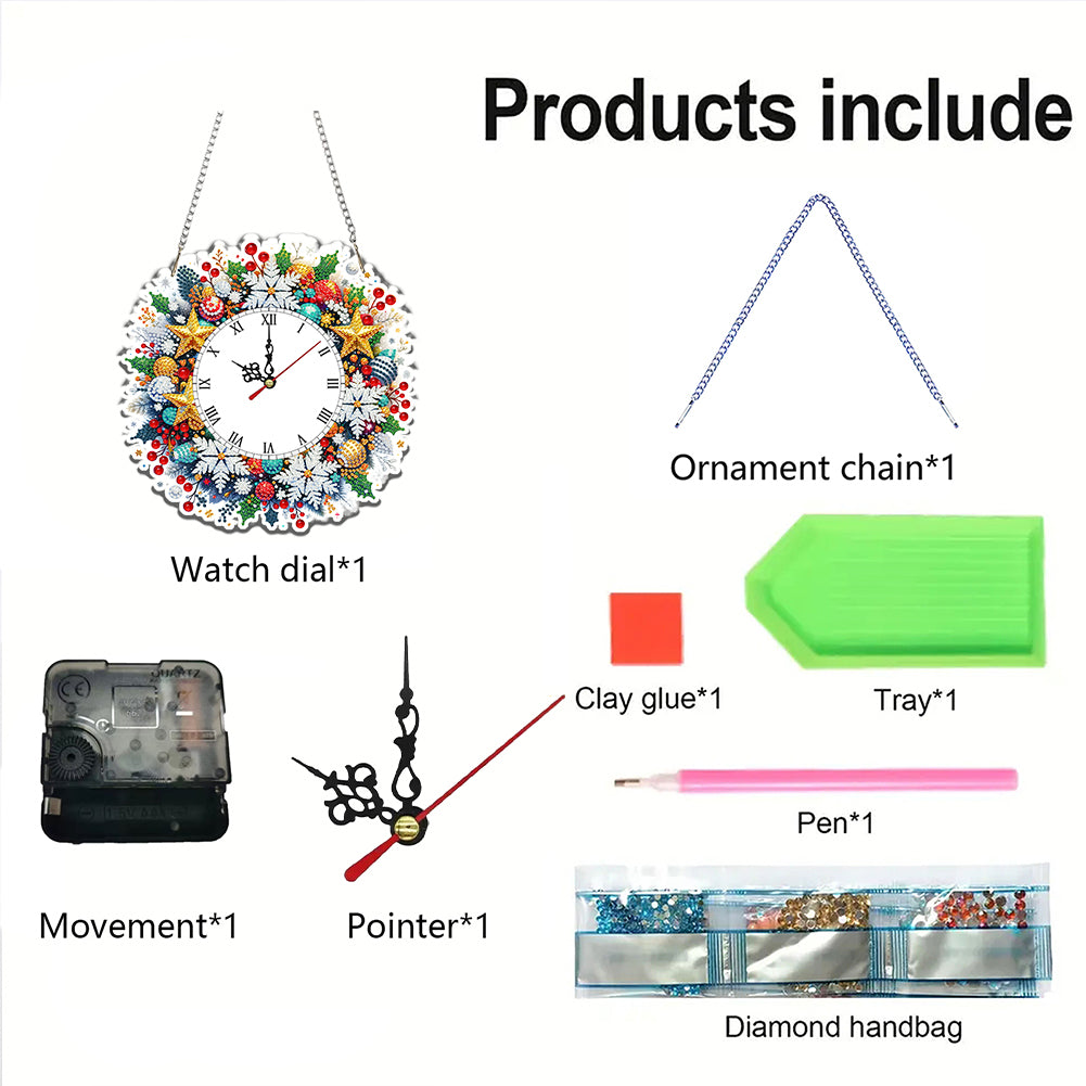 2D Flat DIY Christmas Acrylic Diamond Painting Clock Pendant for Home Decoration