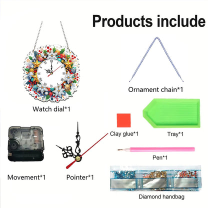 2D Flat DIY Christmas Acrylic Diamond Painting Clock Pendant for Home Decoration