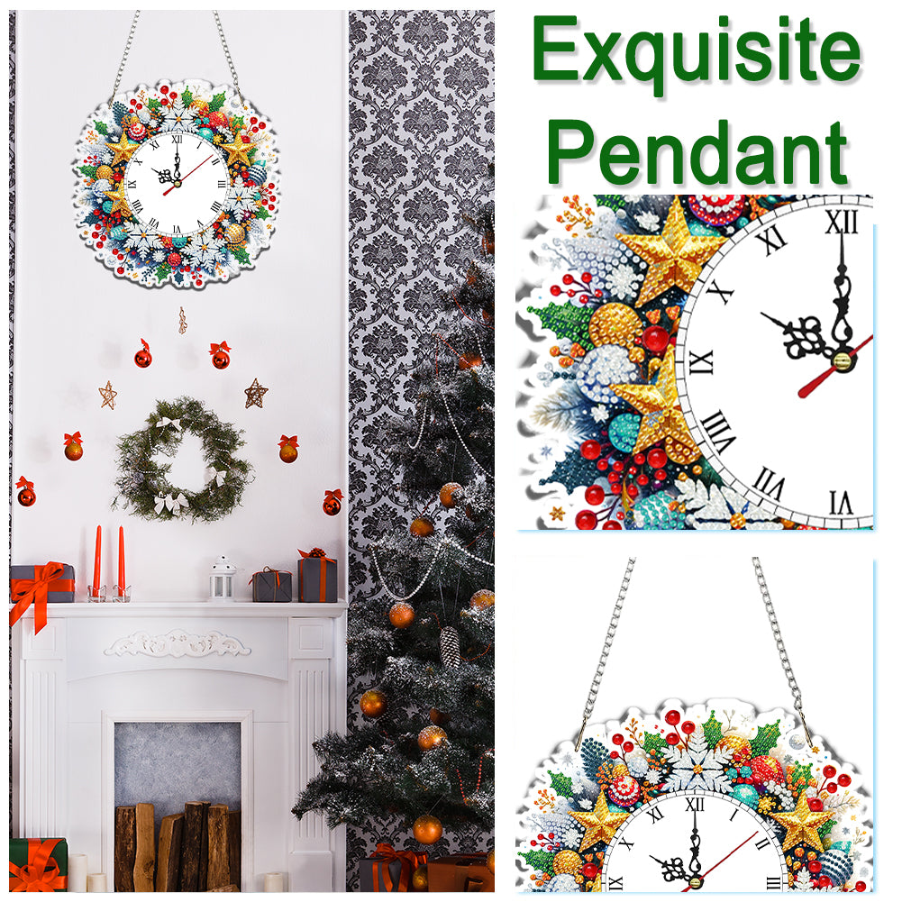 2D Flat DIY Christmas Acrylic Diamond Painting Clock Pendant for Home Decoration