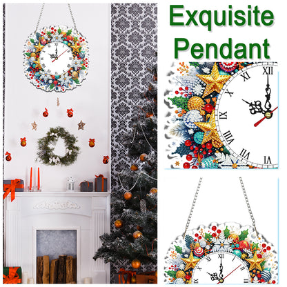 2D Flat DIY Christmas Acrylic Diamond Painting Clock Pendant for Home Decoration