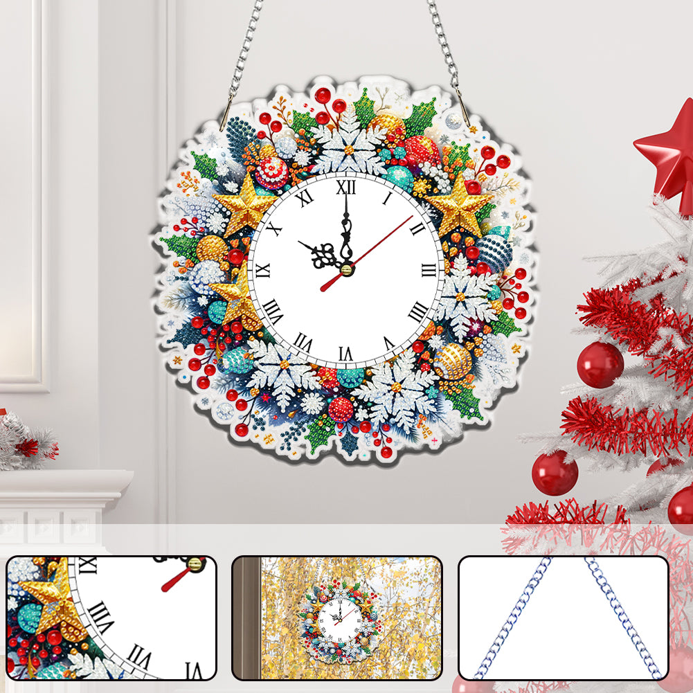2D Flat DIY Christmas Acrylic Diamond Painting Clock Pendant for Home Decoration
