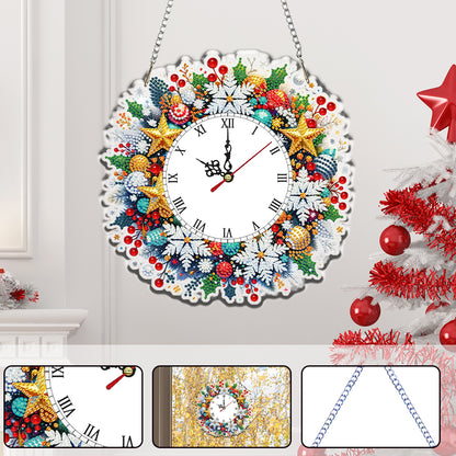 2D Flat DIY Christmas Acrylic Diamond Painting Clock Pendant for Home Decoration