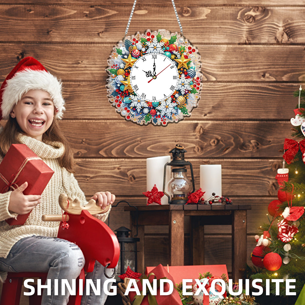 2D Flat DIY Christmas Acrylic Diamond Painting Clock Pendant for Home Decoration