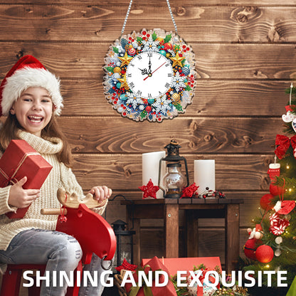 2D Flat DIY Christmas Acrylic Diamond Painting Clock Pendant for Home Decoration