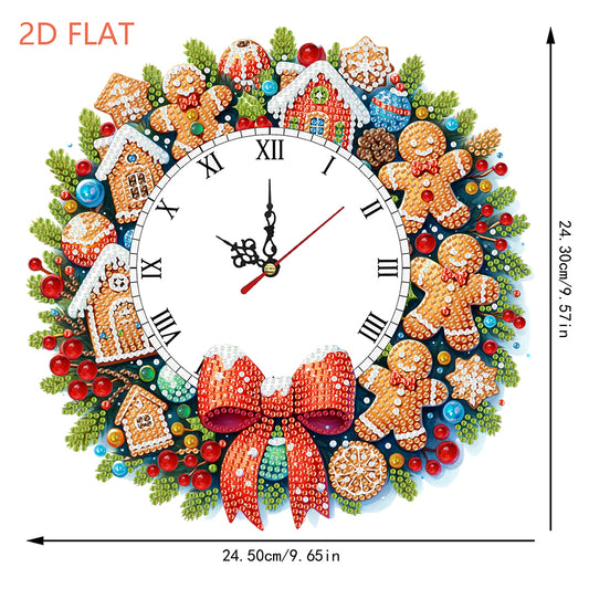 2D Flat DIY Christmas Gingerbread Man Acrylic Diamond Painting Clock Pendant