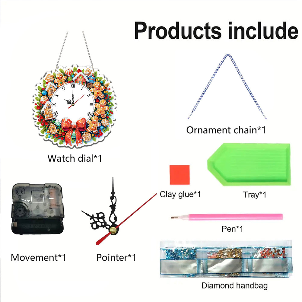 2D Flat DIY Christmas Acrylic Diamond Painting Clock Pendant for Home Decoration