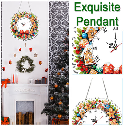 2D Flat DIY Christmas Acrylic Diamond Painting Clock Pendant for Home Decoration
