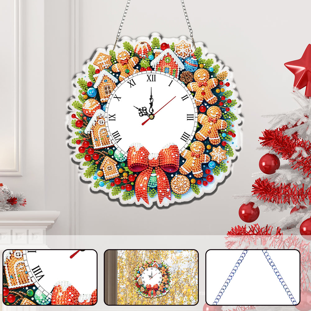 2D Flat DIY Christmas Acrylic Diamond Painting Clock Pendant for Home Decoration