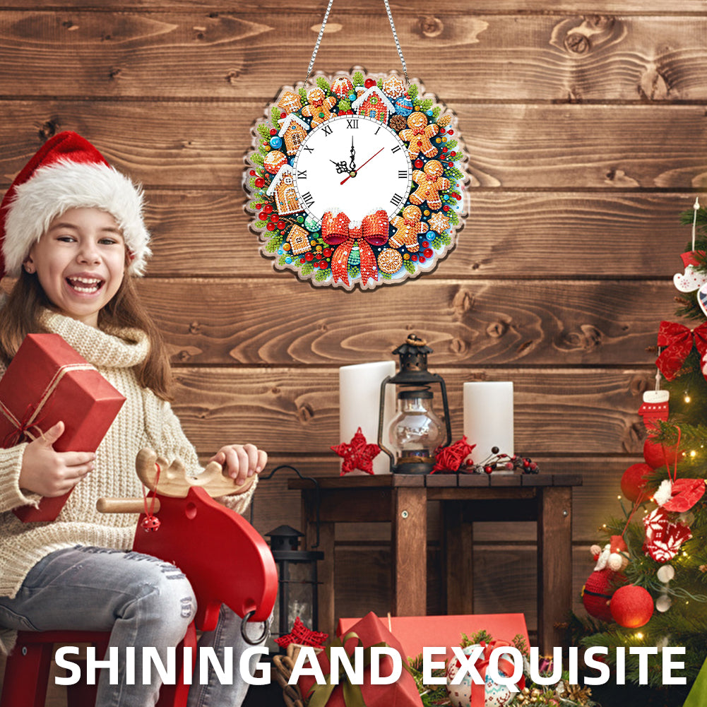 2D Flat DIY Christmas Acrylic Diamond Painting Clock Pendant for Home Decoration