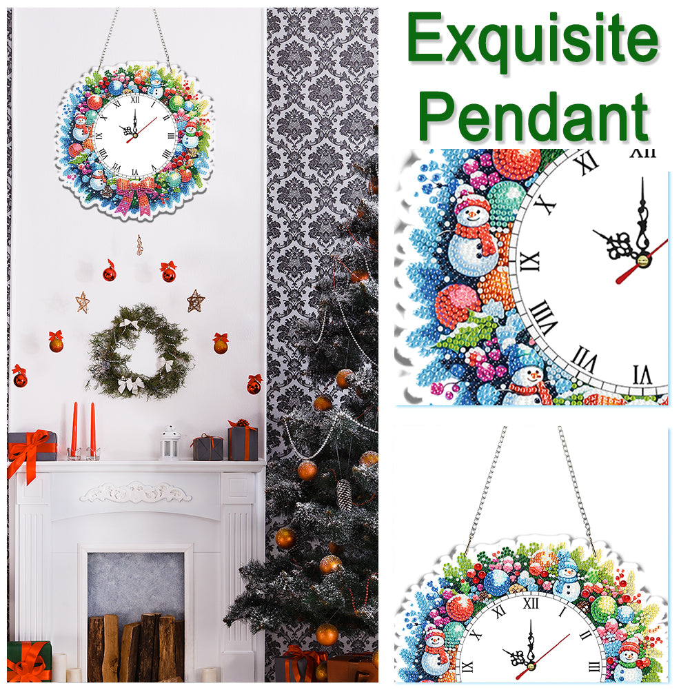 2D Flat DIY Christmas Acrylic Diamond Painting Clock Pendant for Home Decoration