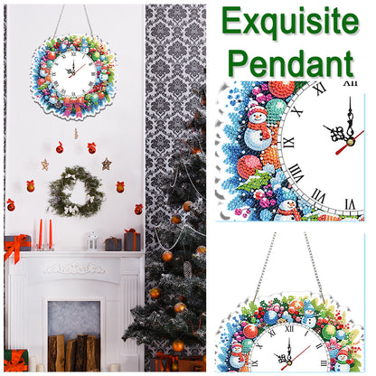2D Flat DIY Christmas Acrylic Diamond Painting Clock Pendant for Home Decoration