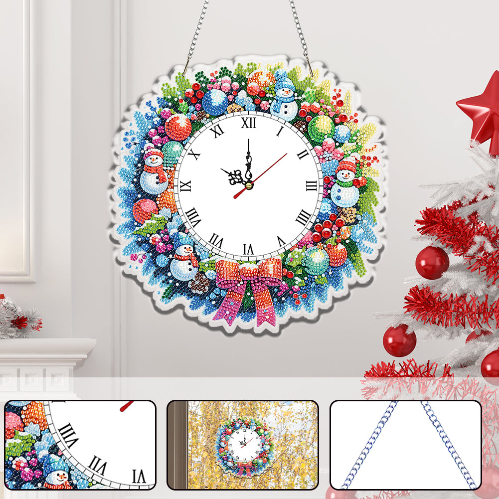 2D Flat DIY Christmas Acrylic Diamond Painting Clock Pendant for Home Decoration