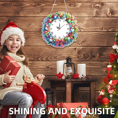 2D Flat DIY Christmas Acrylic Diamond Painting Clock Pendant for Home Decoration