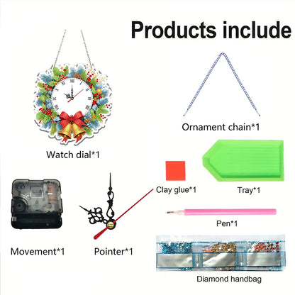 2D Flat DIY Christmas Acrylic Diamond Painting Clock Pendant for Home Decoration