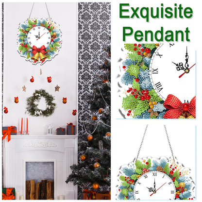 2D Flat DIY Christmas Acrylic Diamond Painting Clock Pendant for Home Decoration