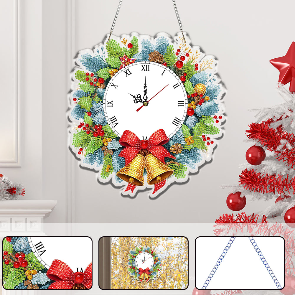 2D Flat DIY Christmas Acrylic Diamond Painting Clock Pendant for Home Decoration