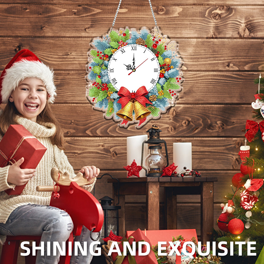 2D Flat DIY Christmas Acrylic Diamond Painting Clock Pendant for Home Decoration