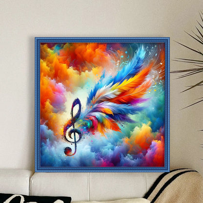 Colored Musical Note Feathers - 11CT Stamped Cross Stitch 40*40CM