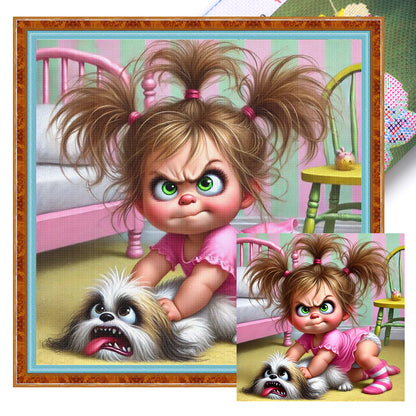 Girl And Puppy - 11CT Stamped Cross Stitch 40*40CM