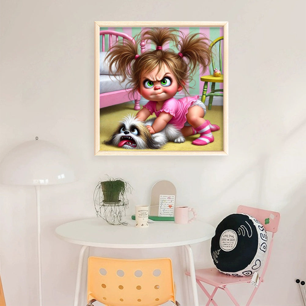Girl And Puppy - 11CT Stamped Cross Stitch 40*40CM