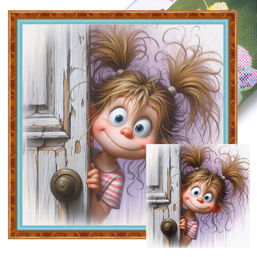 Girl Opening The Door - 11CT Stamped Cross Stitch 40*40CM